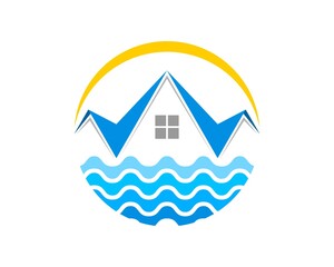 Poster - Real estate house with abstract water wave and swoosh