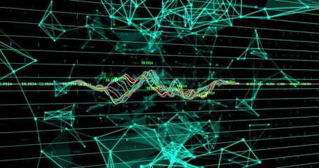 Poster - Animation of data processing over networks of connections on black background