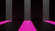 © Wacha Studio - Black and pink stage for products or models and showcase for products. Empty room with headlights straight ahead.