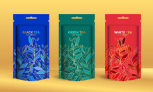 Tea Packaging Design With Zip Pouch Bag Mockup. Vector Ornament Template. Elegant, Classic Elements. Great For Food, Drink And Other Package Types. Can Be Used For Background And Wallpaper.