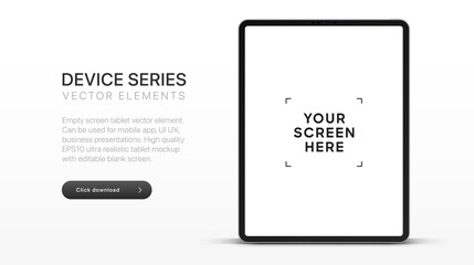 Fototapete - 3D Tablet frame less blank screen. Empty screen tablet device mockup element. Can be used for mobile app, UI UX, business presentations. High quality EPS10 ultra realistic tablet with editable screen