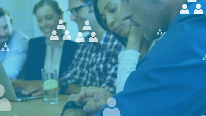 Poster - Animation of online people icons over diverse business people