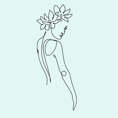 Canvas Print - Line art woman flower head. minimalist beauty salon logo. cosmetics line label. Tattoo modern ideas