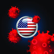 Flag of America with coronavirus illustration.