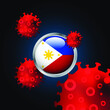 Filipina flag with coronavirus illustration.