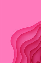 Wall Mural - Paper cut background with waves and hole. Pink 3d abstract backdrop with smooth wavy layers. Women's Breast Cancer Concept. Creative poster template in rose color. Female vector card illustration