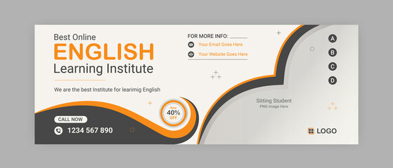 english learning institute social media banner design template for may educational institute