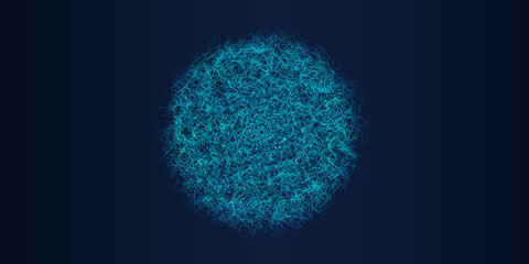 Poster - Abstract dark blue background.  Vector wavy dynamic blue light lines circle swirl, sound lines in blue green color flowing for concept of music, technology, energy, science, neural network, neurology