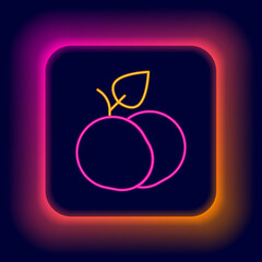 Poster - Glowing neon line Mango fruit icon isolated on black background. Colorful outline concept. Vector