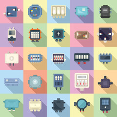 Poster - junction box icons set flat vector. cable connect