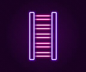 Poster - Glowing neon line Fire escape icon isolated on black background. Pompier ladder. Fireman scaling ladder with a pole. Colorful outline concept. Vector