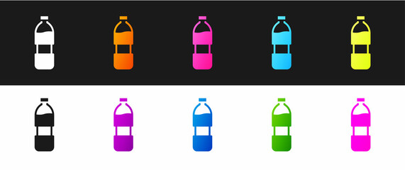 Sticker - Set Bottle of water icon isolated on black and white background. Soda aqua drink sign. Vector