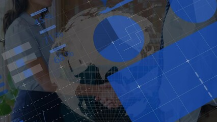 Poster - Animation of financial data over caucasian businesswoman and businessman shaking hands