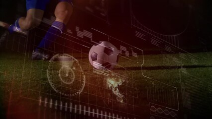 Poster - Animation of data processing over caucasian football player on football pitch