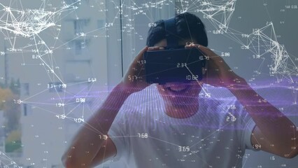Poster - Animation of network of connections over biracial man using vr headset