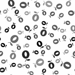 Black Plum fruit icon isolated seamless pattern on white background. Vector