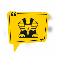 Sticker - Black Sphinx - mythical creature of ancient Egypt icon isolated on white background. Yellow speech bubble symbol. Vector