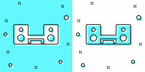 Black line Home stereo with two speakers icon isolated on green and white background. Music system. Random dynamic shapes. Vector