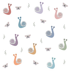 Cute multicolored cartoon snail and butterfly