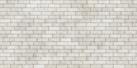 Poster - Seamless vintage cottagecore whitewashed worn brick tiles background texture. Tileable shabby chic natural stone wall, floor, wallpaper pattern or flatlay backdrop. High resolution 3D Rendering..