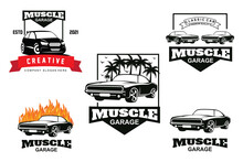 American Classic Car Logo Bundle Set Design, Muscle Automobile Vehicle Illustration