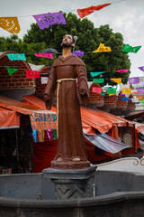 Traditional mexican market El Parian, statue of Saint Antonio Anthony