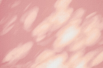 Wall Mural - abstract pink light bokeh of natural leaves shadow background of tree branch falling on white concre