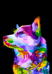 Wall Mural - colorful husky dog on pop art style geometric. Polygonal Animals.