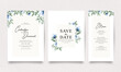 Set of elegant wedding invitation templates with blue flowers