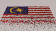 Malaysian Flag Formed From A Crowd Of People. Banner Of Malaysia On White.