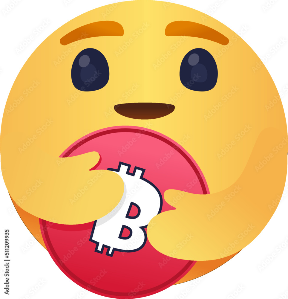 Bitcoin hugging emoji. Cryptocurrency holder icon. Crypto love meme. Caring  sign. Stock Vector | Adobe Stock