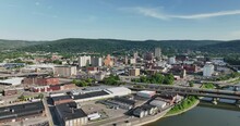 Summer Afternoon Aerial View Of Binghamton New York, Upstate NY.
