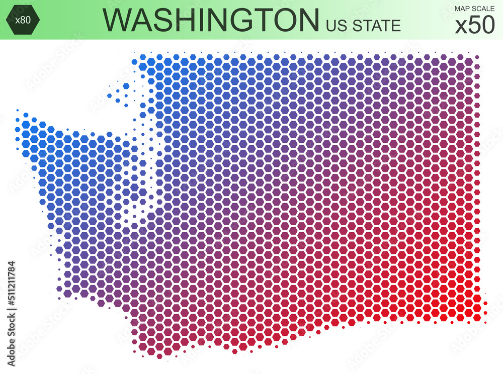 Dotted map of the state of Washington in the USA, from hexagons, on a ...