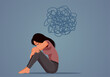 © nicoletaionescu - Sad Woman Having Dark Depressive Thought Vector Illustration. Anxious person feeling blue having a negative state of mind