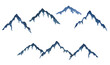 Watercolor Mountain Peaks. Rocky landscape. Set of hand-drawn watercolor elements. Collection of diverse blue outline abstract snowy mountains. Isolated on a white background. 