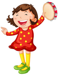 Wall Mural - Cute girl cartoon character with music instruments