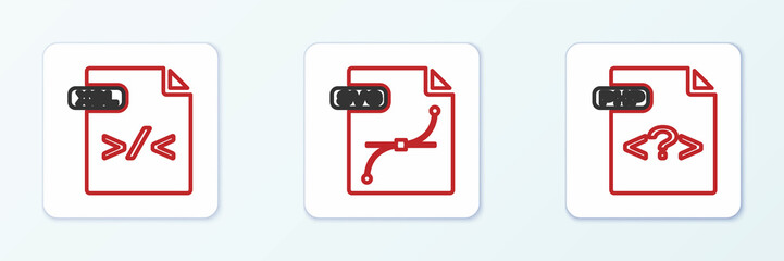 Set line PHP file document, XSL and SVG icon. Vector