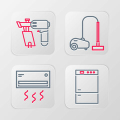 Sticker - Set line Refrigerator, Air conditioner, Vacuum cleaner and Nail gun icon. Vector