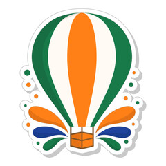 Sticker - Isolated Hot Air Balloon Sticker In Indian Flag Color.