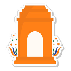 Canvas Print - Illustration Of India Gate Sticker In Orange Color.