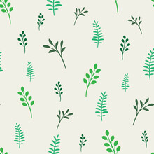 Green Leaves Vector Pattern, Seamless Repeat