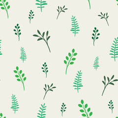 Wall Mural - Green leaves vector pattern, seamless repeat