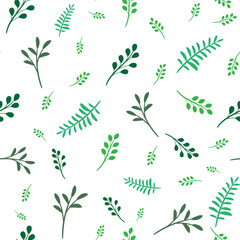 Poster - White and green leaf pattern, seamless vector repeat