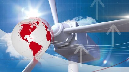 Poster - Animation of globe, arrows and data processing over wind turbine
