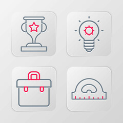 Sticker - Set line Protractor grid, Briefcase, Light bulb and Award cup icon. Vector