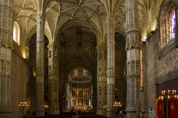 Interior of Jeronimos Monastery or Hieronymites Monastery (former monastery of the Order of Saint Jerome) in Lisbon, Portugal	
