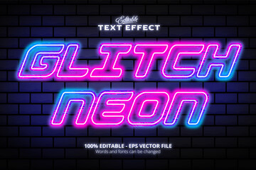 Wall Mural - Editable text effect, wall texture and colorful background, Glitch Neon text, neon style