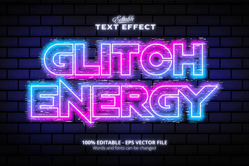 Wall Mural - Editable text effect, wall texture and colorful background, Glitch Energy text, neon style