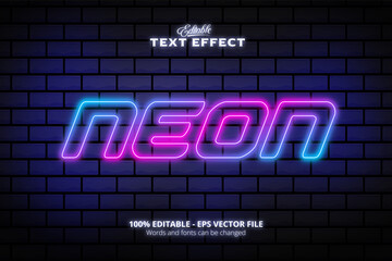 Wall Mural - Editable text effect, wall texture and colorful background, Neon text, neon style
