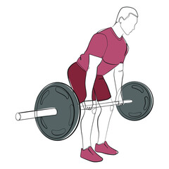 Sticker - Athlete lifts the heavy barbell one line drawing on white isolated background